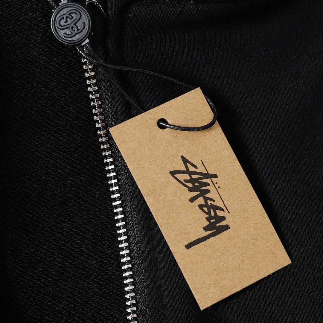 STUSSY スタッシー ブラック8シリーズ プリント 男女兼用 ジップアップフーデッドジャケット HN321 ブラック/ホワイト