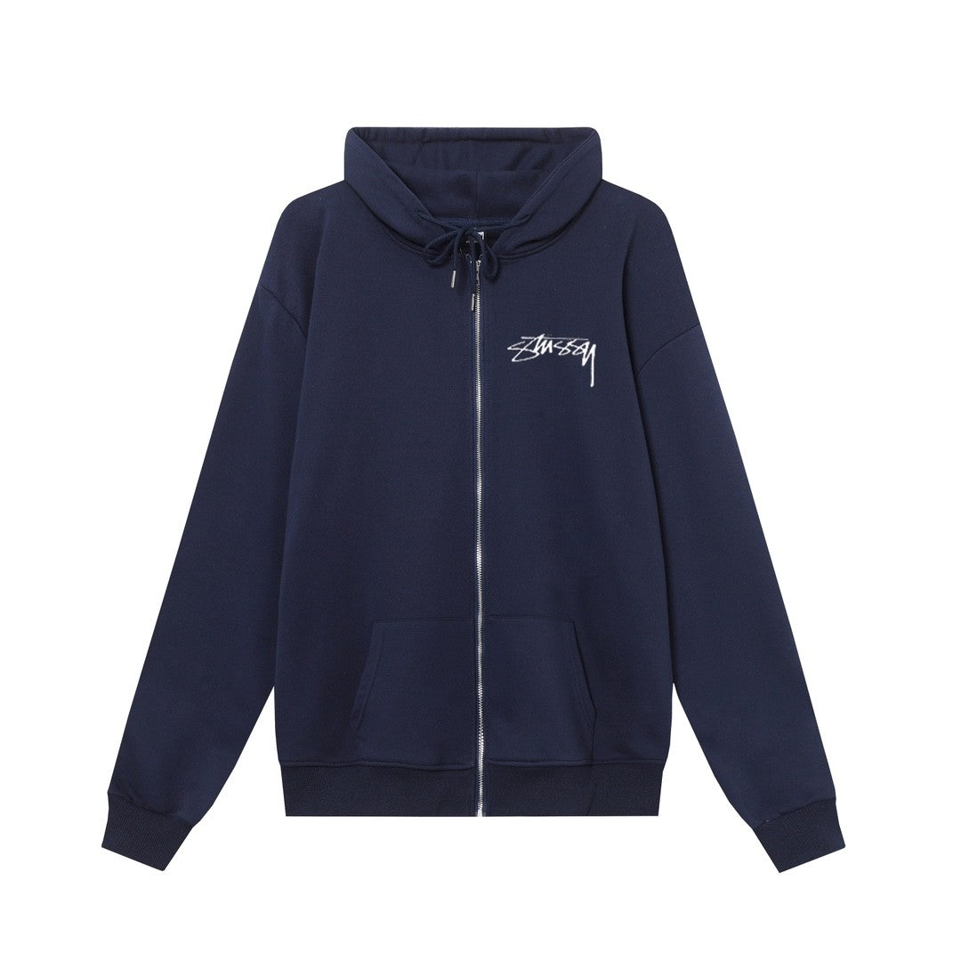 STUSSY ユニセックス ジップアップフーディー(スパイダー&ブラック8ボール グラフィックプリント)(HN329) – ブラック/ホワイト/ネイビー/グレー