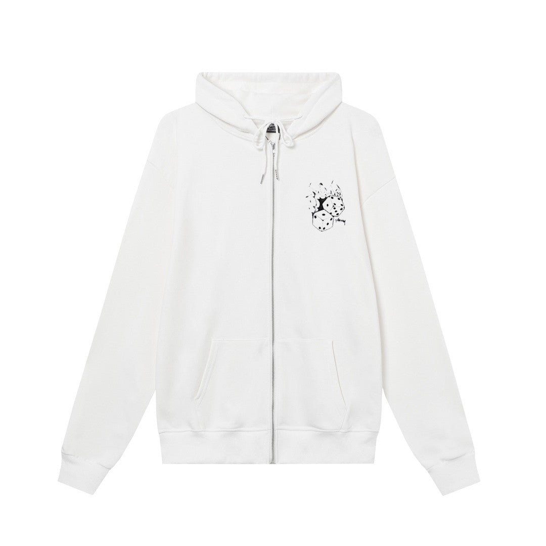 STUSSY スタッシー ss24復古 フレイムダイスプリント ジップアップフードジャケットHN307 グレー