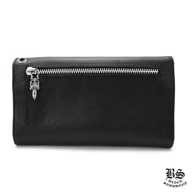 CHROME HEARTS クロムハーツ ウェーブウォレット クロスボタン ブラック ヘビーレザー 長財布 レザーウォレット 財布 メンズ レディース CH2010