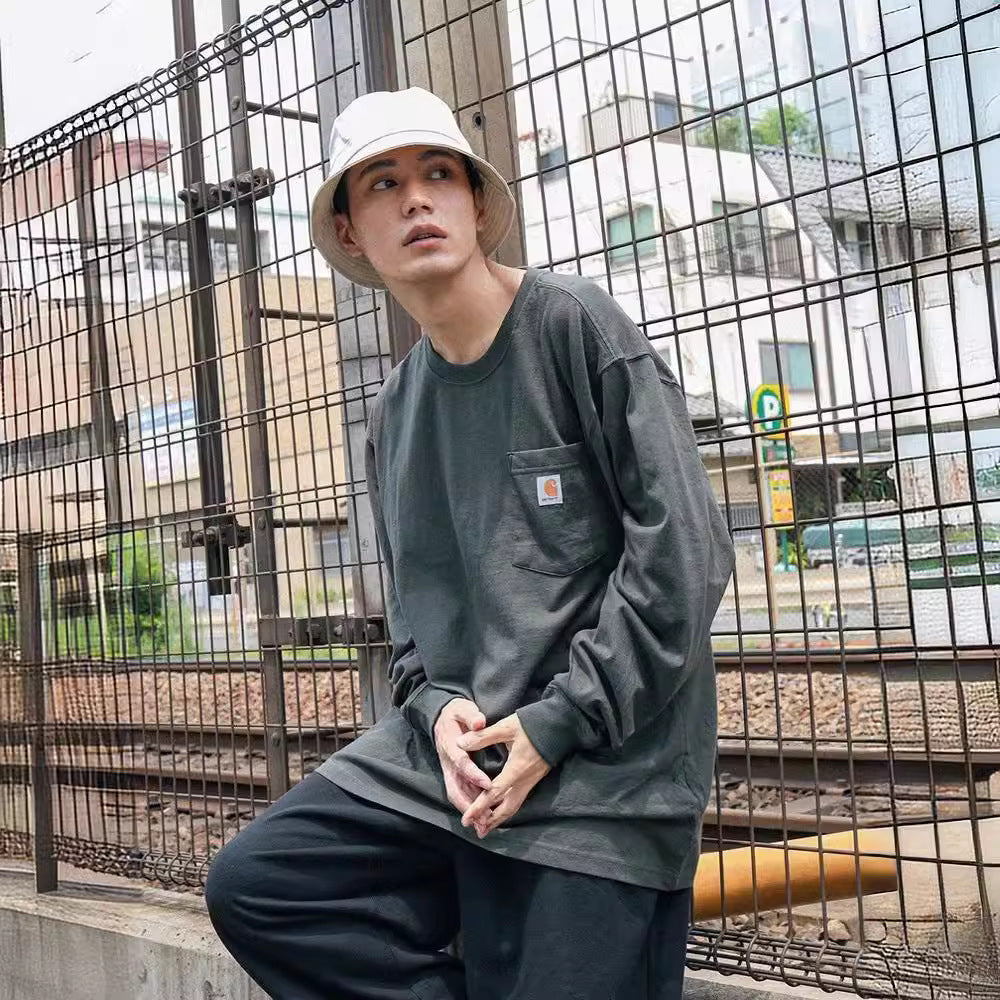 カーハートメンズ トップス ロンT Long Sleeve Workwear Pocket T-Shirt ブルー チャコール ネイビー ブラック グリーン アッシュ クルーネック ポケット 長袖Tシャツ 5