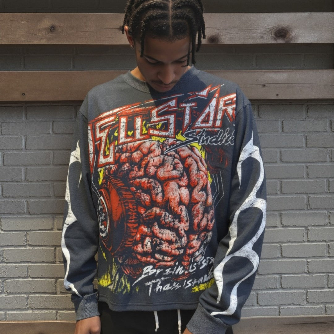 HELLSTAR ヘルスター ヴィンテージ加工 グラフィック ロングスリーブTシャツ ブラックグレー