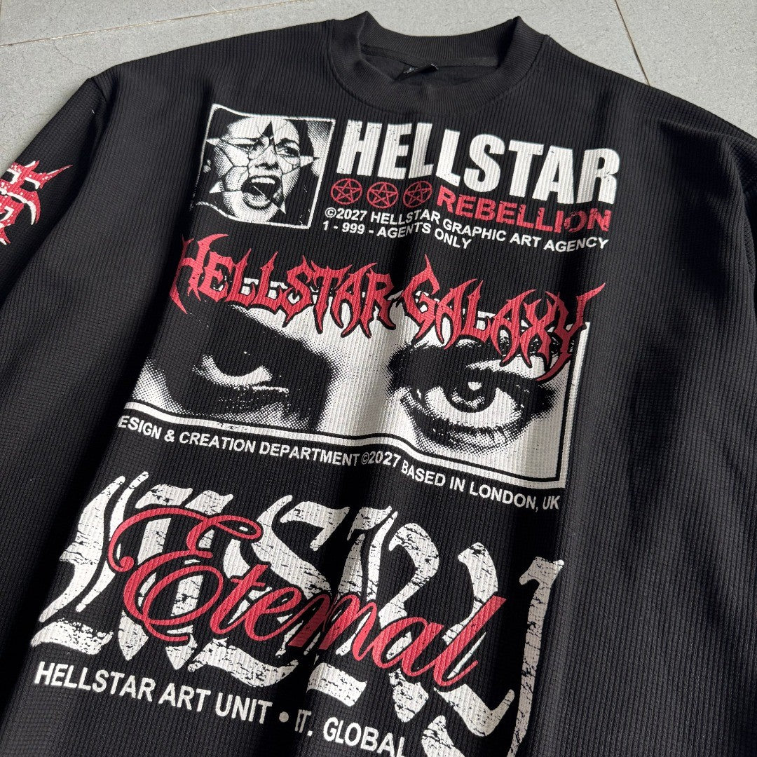 HELLSTAR ヘルスター アメリカンヴィンテージ ワッフル生地 長袖Tシャツ 233 ブラック