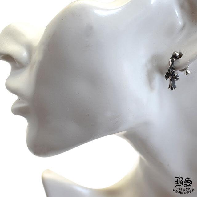 CHROME HEARTS クロムハーツ タイニー スタックCHクロス ドロップピアス 925シルバー 14Kポスト 片耳