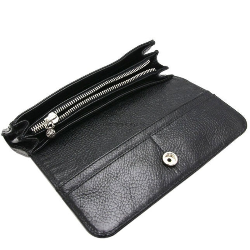 CHROME HEARTS クロムハーツ ジュディウォレット クロスボタン ブラック ヘビーレザー 長財布 レザーウォレット 財布 メンズ レディース CHROMEBAGS004