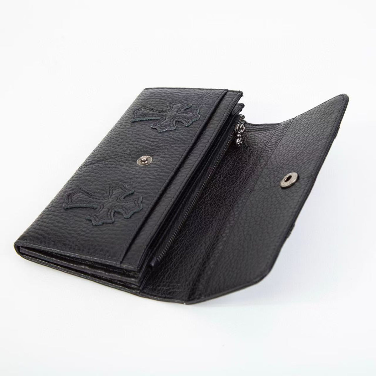 CHROME HEARTS クロムハーツ クロスパッチ ウェーブウォレット 三つ折り長財布 レザーウォレット 財布 メンズ レディース CHROMEWALLET001
