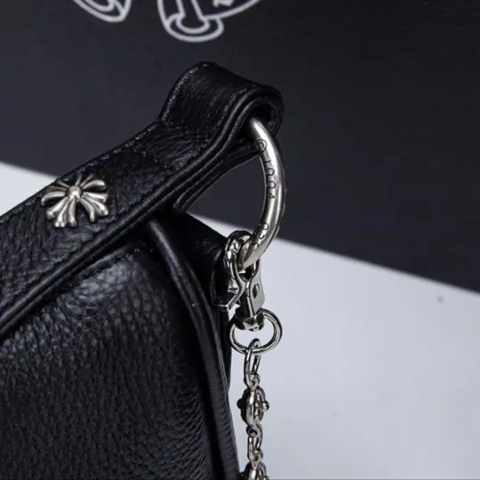 CHROME HEARTS クロムハーツ カーフレザー ホーボーバッグ ブラック レザーバッグ メンズ レディース CH2003