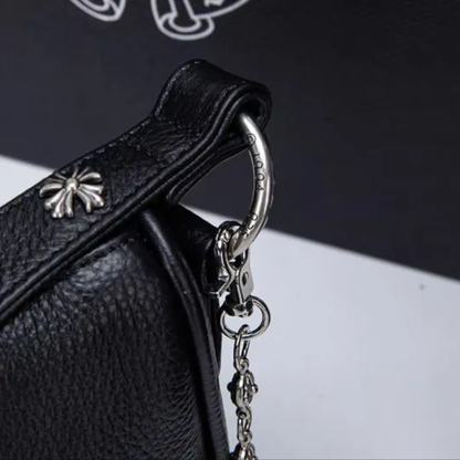 CHROME HEARTS クロムハーツ カーフレザー ホーボーバッグ ブラック レザーバッグ メンズ レディース CH2003