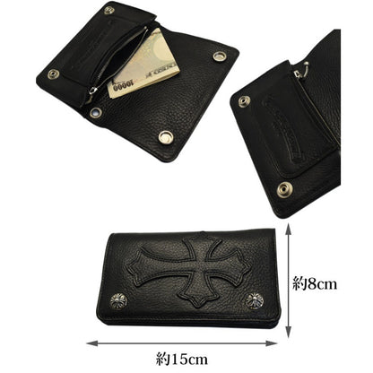 CHROME HEARTS クロムハーツ 1ジップ クロスボタン クロスパッチ レザーウォレット 財布 メンズ レディース CHROMEBAGS003