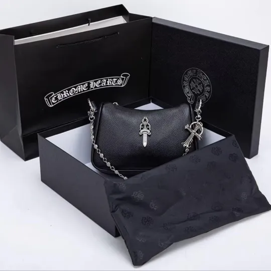 CHROME HEARTS クロムハーツ カーフレザー ホーボーバッグ ブラック レザーバッグ メンズ レディース CH2003