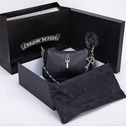 CHROME HEARTS クロムハーツ カーフレザー ホーボーバッグ ブラック レザーバッグ メンズ レディース CH2003