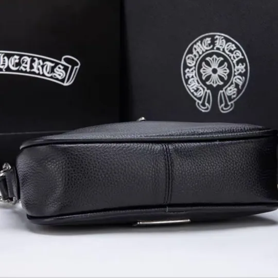 CHROME HEARTS クロムハーツ カーフレザー ホーボーバッグ ブラック レザーバッグ メンズ レディース CH2003