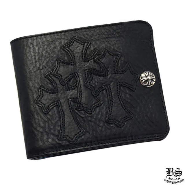 CHROME HEARTS クロムハーツ 1スナップ クロスボタン ウォレット 3セメタリークロスパッチ レザーウォレット 財布 メンズ レディース CH2011