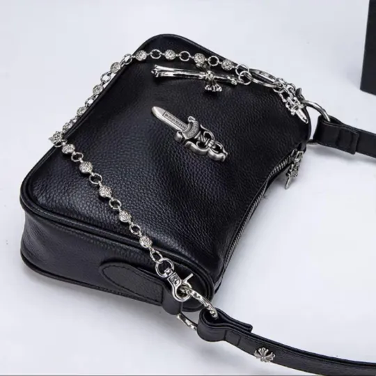 CHROME HEARTS クロムハーツ カーフレザー ホーボーバッグ ブラック レザーバッグ メンズ レディース CH2003