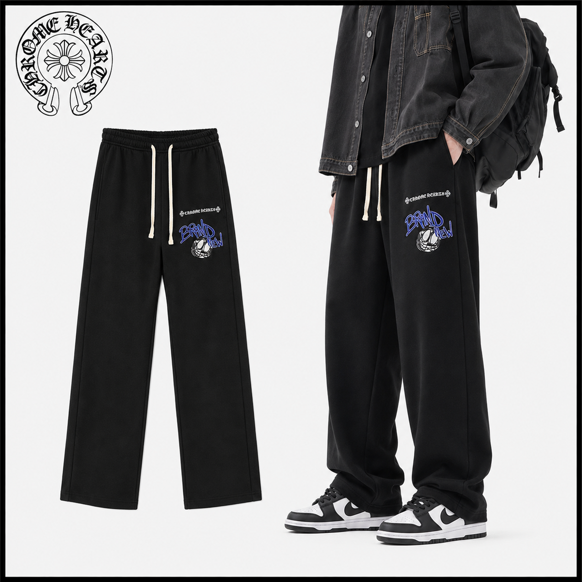 CHROME HEARTS クロムハーツ スカル＆クロス刺繍 ヘビーウェイト スウェットパンツ ブラック 420g
