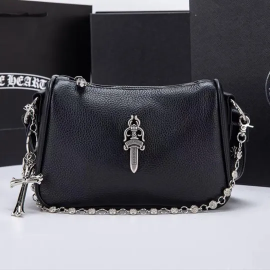 CHROME HEARTS クロムハーツ カーフレザー ホーボーバッグ ブラック レザーバッグ メンズ レディース CH2003