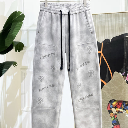CHROME HEARTS クロムハーツ サイドロゴ クロスモチーフ イージーパンツ ライトグレー ドローコード