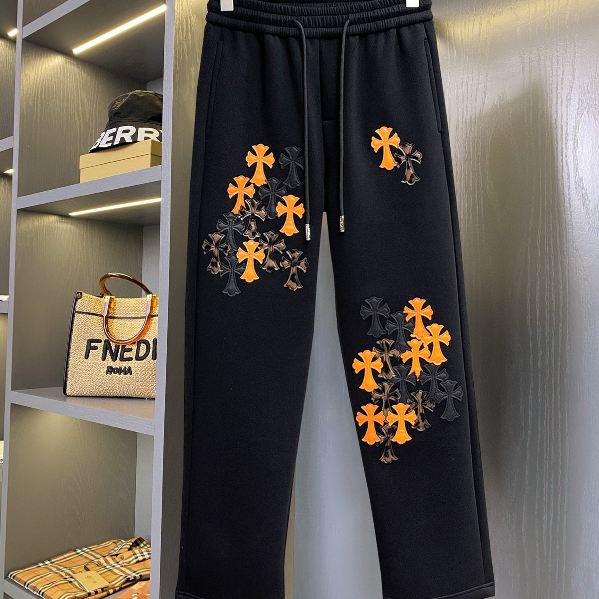 CHROME HEARTS クロムハーツ オレンジクロス イージーパンツ ブラック ドローコード ユニセックス