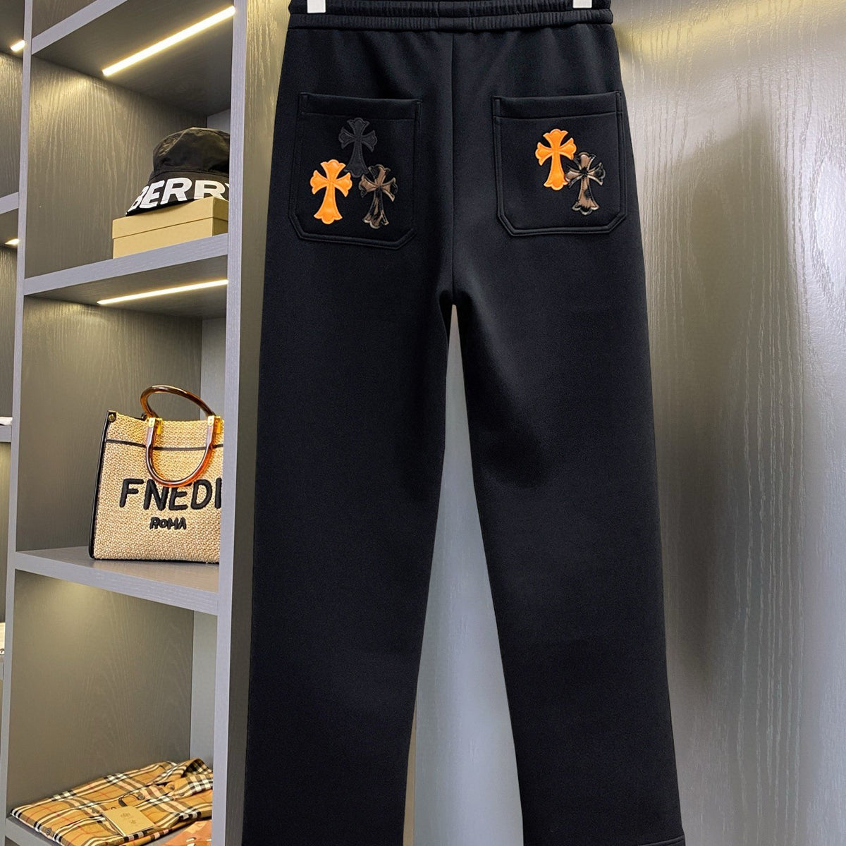 CHROME HEARTS クロムハーツ オレンジクロス イージーパンツ ブラック ドローコード ユニセックス