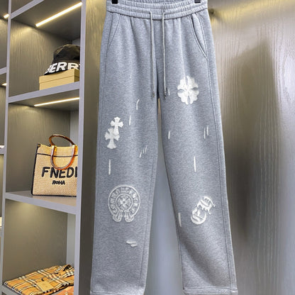 CHROME HEARTS クロムハーツ クロス＆クローバー ロゴ スウェットパンツ グレー ドローコード