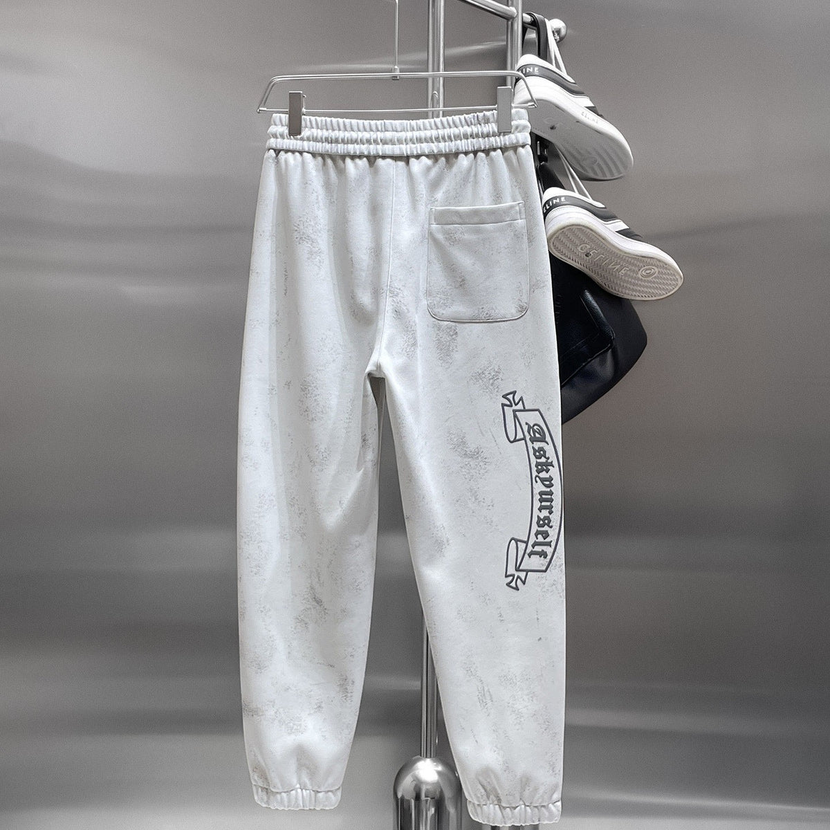 CHROME HEARTS クロムハーツ ロゴ＆クロス ジョガーパンツ ホワイト ディストレス加工 ドローコード