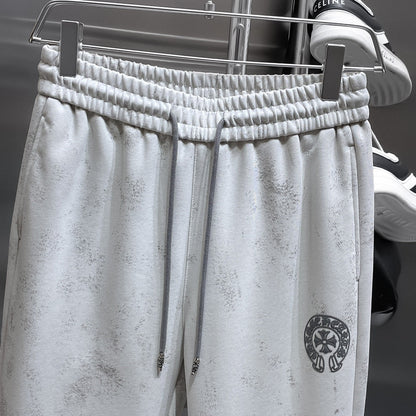 CHROME HEARTS クロムハーツ ロゴ＆クロス ジョガーパンツ ホワイト ディストレス加工 ドローコード