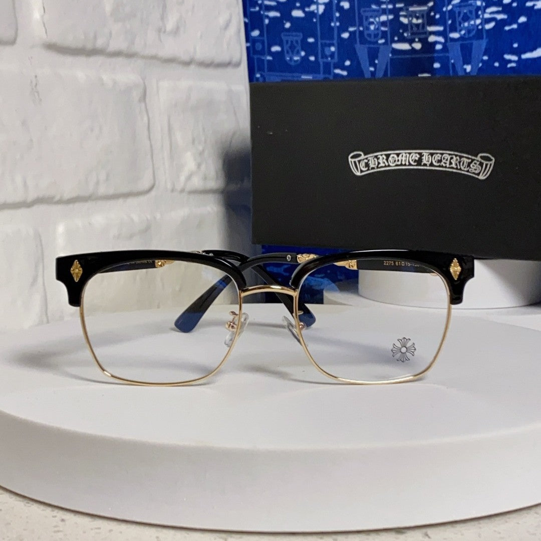 CHROME HEARTS クロムハーツ ヴィンテージ調 ハーフリム ビッグスクエア メガネフレーム ユニセックス ブルーライトカット T-EW-GL01-CH-17659