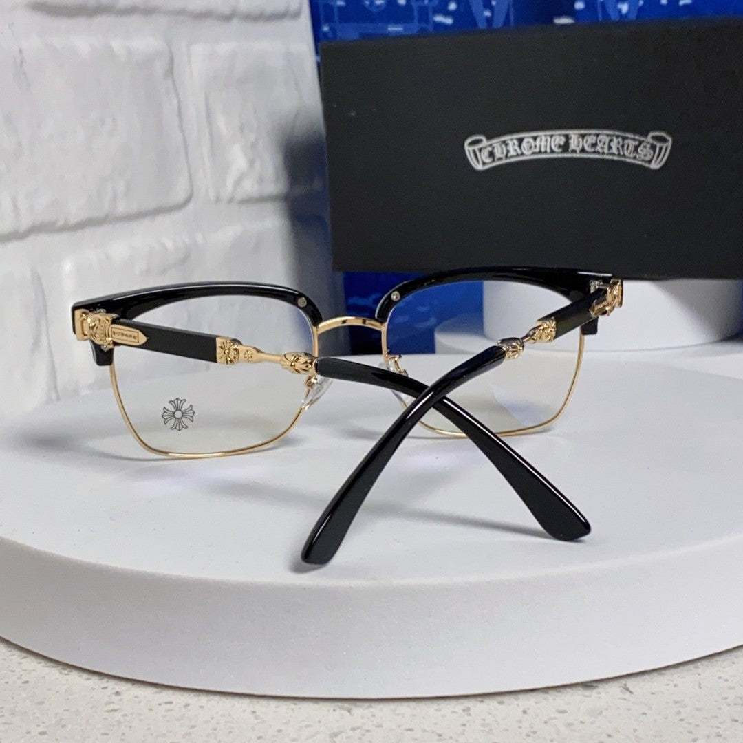 CHROME HEARTS クロムハーツ ヴィンテージ調 ハーフリム ビッグスクエア メガネフレーム ユニセックス ブルーライトカット T-EW-GL01-CH-17659