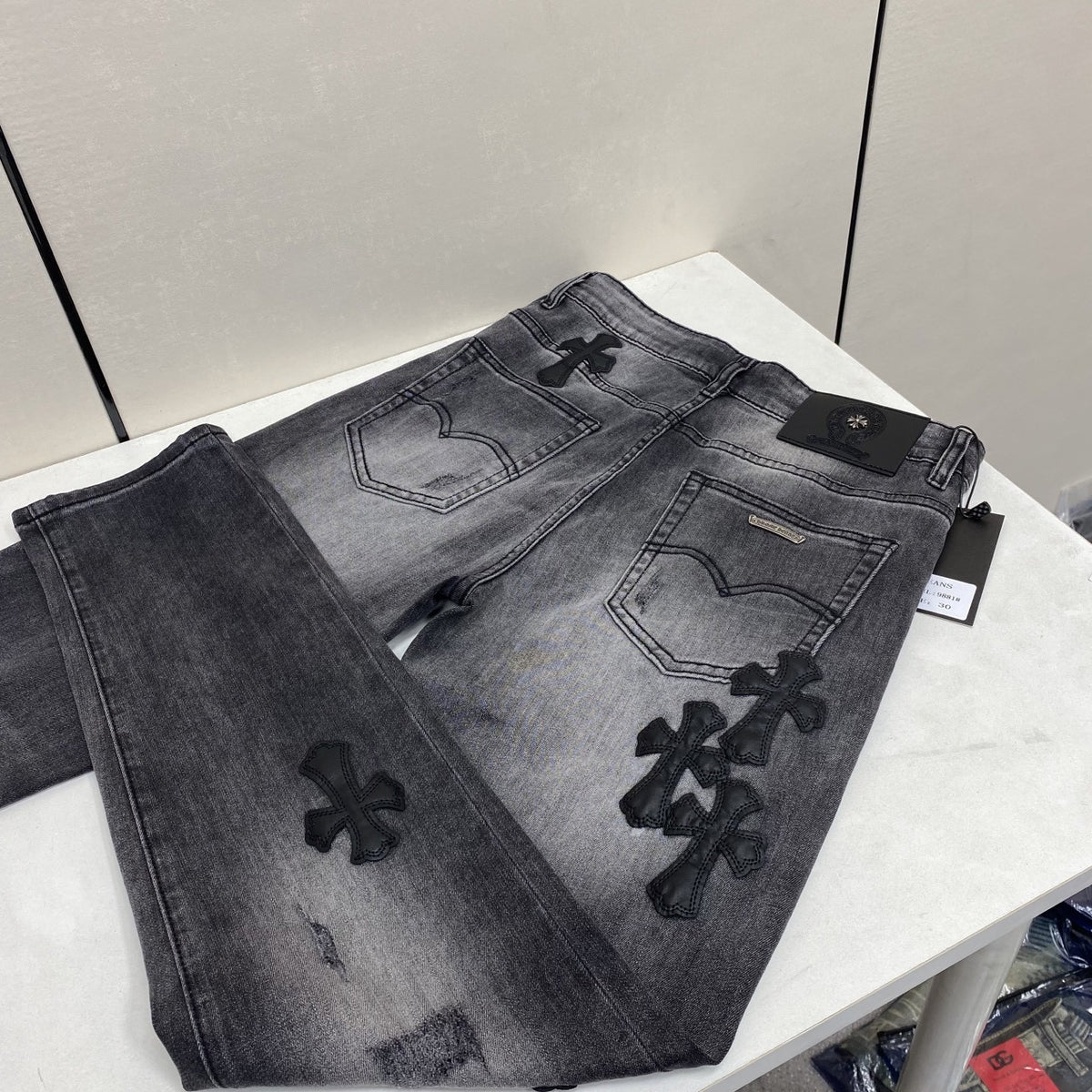 CHROME HEARTS クロムハーツ 9881 スリムストレート デニムパンツ サンドウォッシュ スモークグレー メンズ