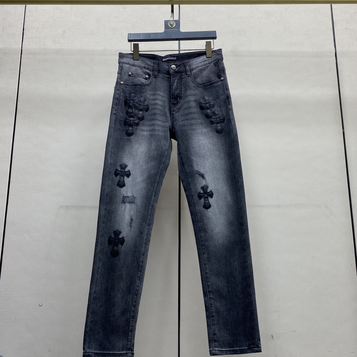 CHROME HEARTS クロムハーツ 9881 スリムストレート デニムパンツ サンドウォッシュ スモークグレー メンズ