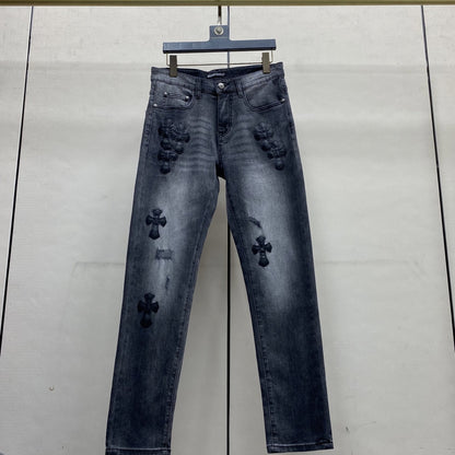 CHROME HEARTS クロムハーツ 9881 スリムストレート デニムパンツ サンドウォッシュ スモークグレー メンズ