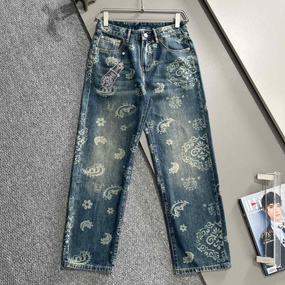 CHROME HEARTS クロムハーツ ストレート デニムパンツ ウォッシュドブルー ペイズリー柄