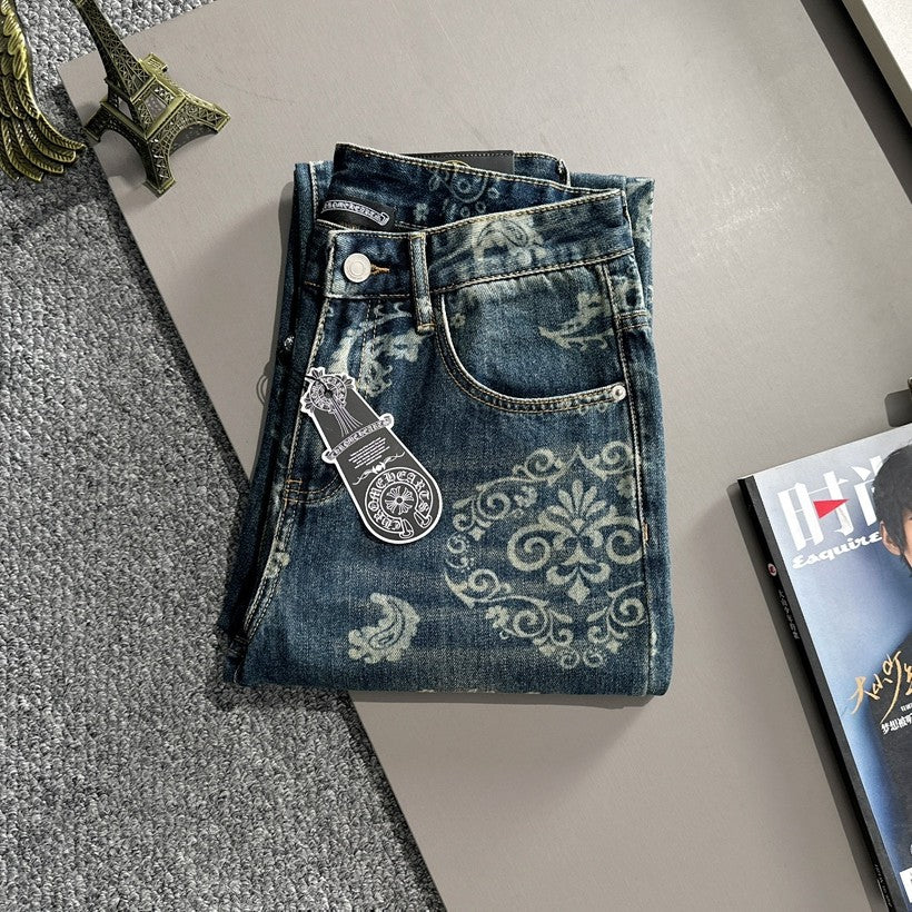 CHROME HEARTS クロムハーツ ストレート デニムパンツ ウォッシュドブルー ペイズリー柄