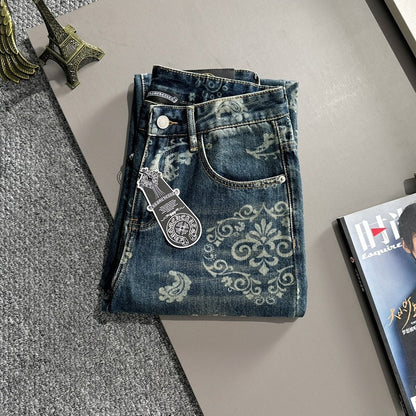 CHROME HEARTS クロムハーツ ストレート デニムパンツ ウォッシュドブルー ペイズリー柄