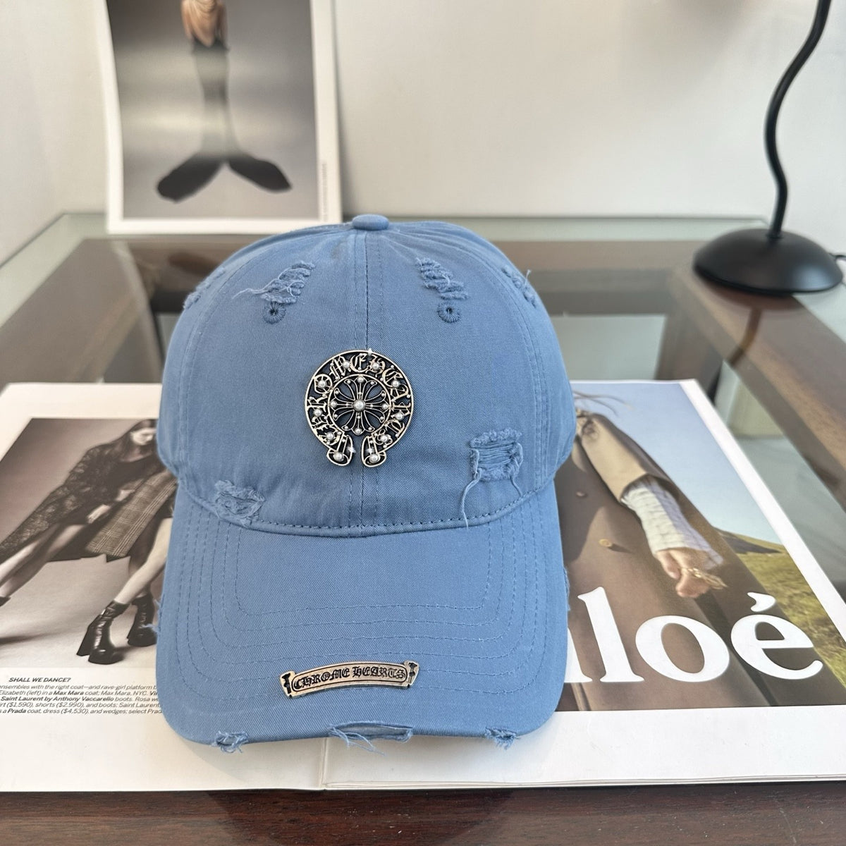 Chrome Hearts クロムクロスメタルバッジ ディストレスハーツ&アウォッシュベースボールキャップ - 商品画像 3