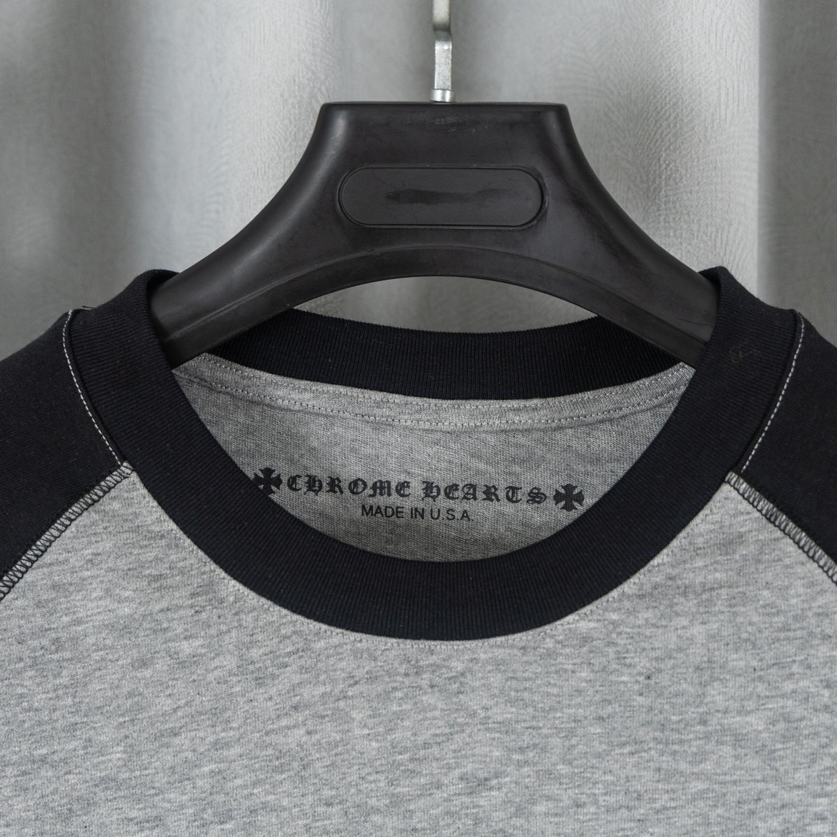 CHROME HEARTS クロムハーツ 26SS 春夏新作 配色ラグランスリーブ ユニセックス オーバーサイズ 長袖Tシャツ 杢グレー×ブラック