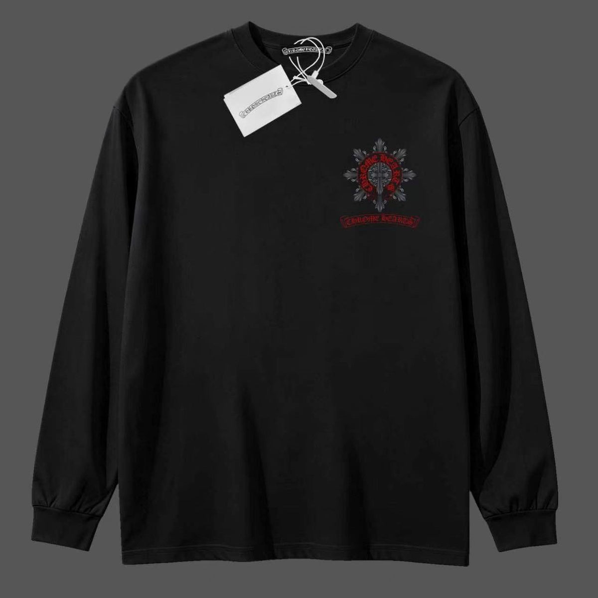 Chrome Hearts クロムハーツ ブラッククロス/ホースシュー 長袖Tシャツ ブラック/ホワイト
