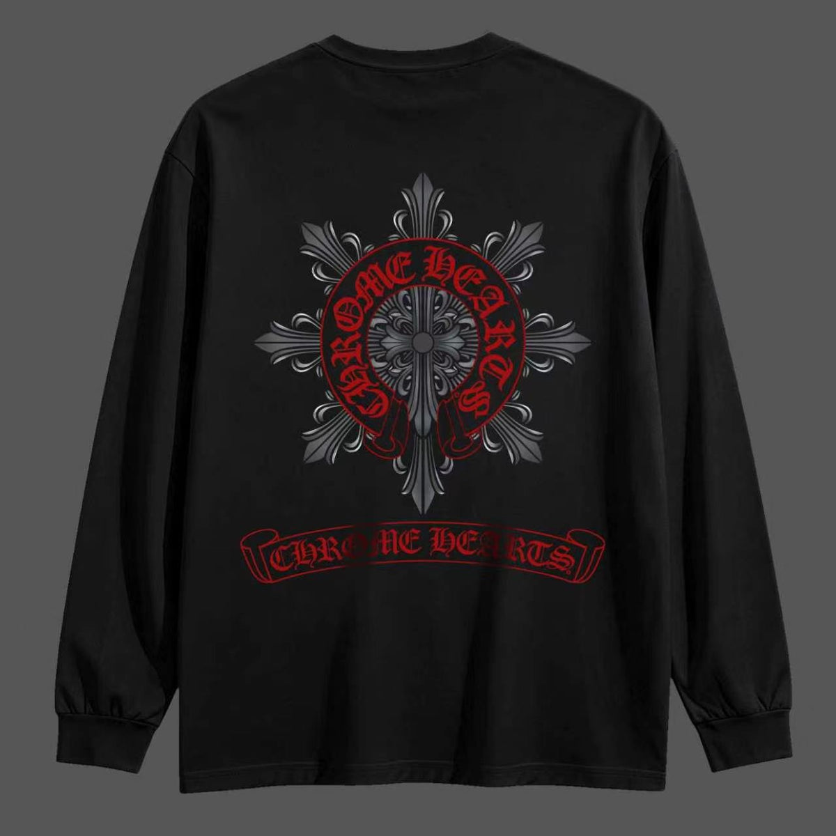 Chrome Hearts クロムハーツ ブラッククロス/ホースシュー 長袖Tシャツ ブラック/ホワイト