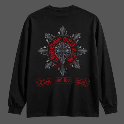 Chrome Hearts クロムハーツ ブラッククロス/ホースシュー 長袖Tシャツ ブラック/ホワイト