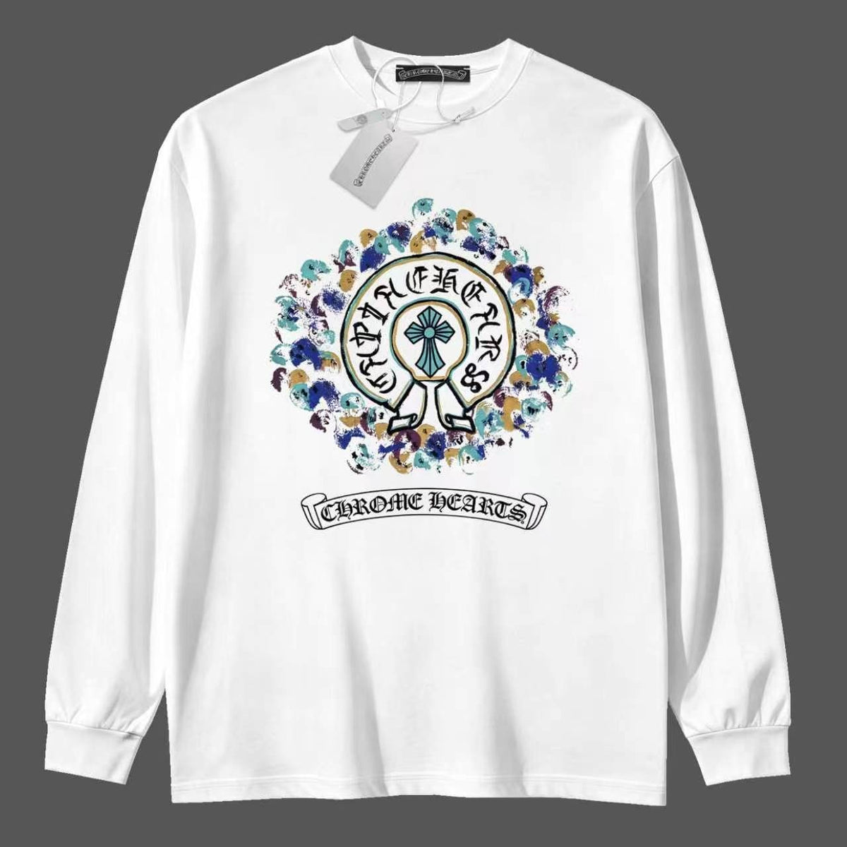 CHROME HEARTS クロムハーツ 長袖Tシャツ アイリス クロスモチーフ ホワイト/ブラック