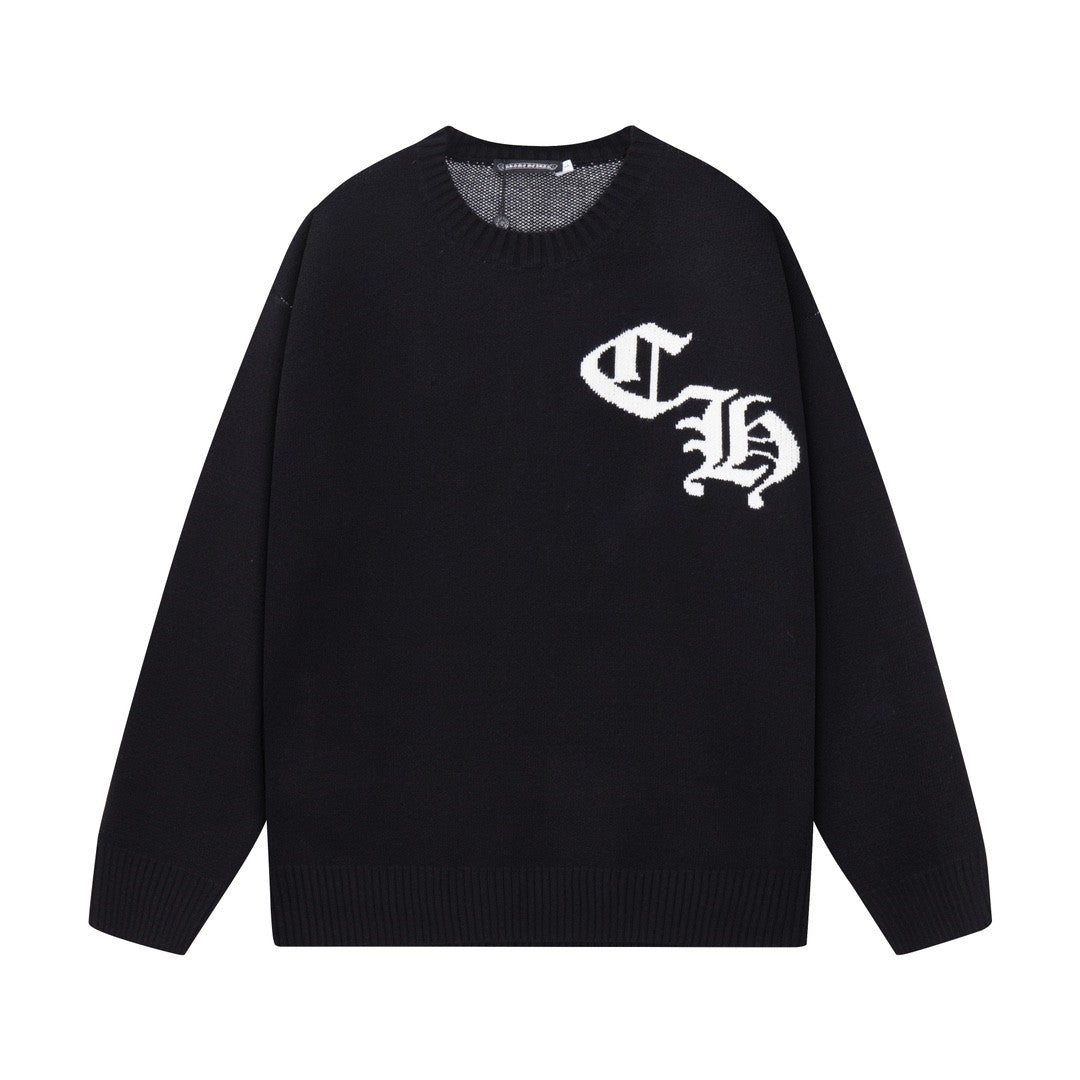 Chrome Hearts クロームハーツ クラシック ホースシュー デザイン 丸首 ウールセーター オレンジ/ブラック - Image 2