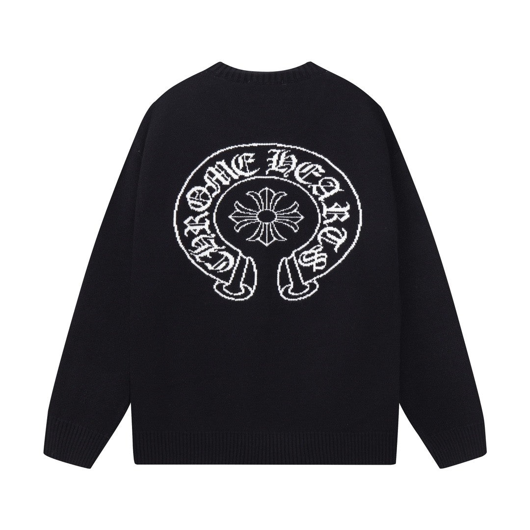 Chrome Hearts クロームハーツ クラシック ホースシュー デザイン 丸首 ウールセーター オレンジ/ブラック - Image 3
