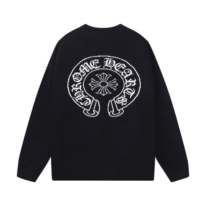 Chrome Hearts クロームハーツ クラシック ホースシュー デザイン 丸首 ウールセーター オレンジ/ブラック - Image 3