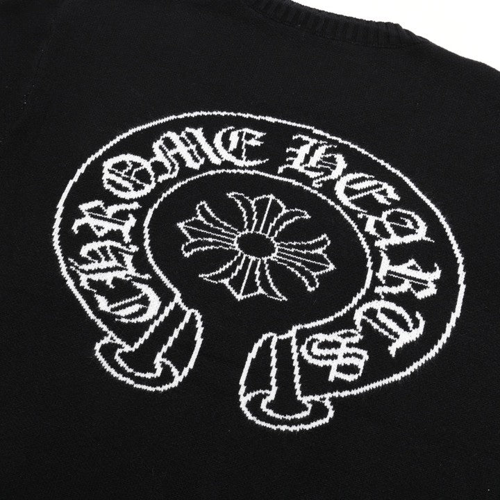 Chrome Hearts クロームハーツ クラシック ホースシュー デザイン 丸首 ウールセーター オレンジ/ブラック - Image 4