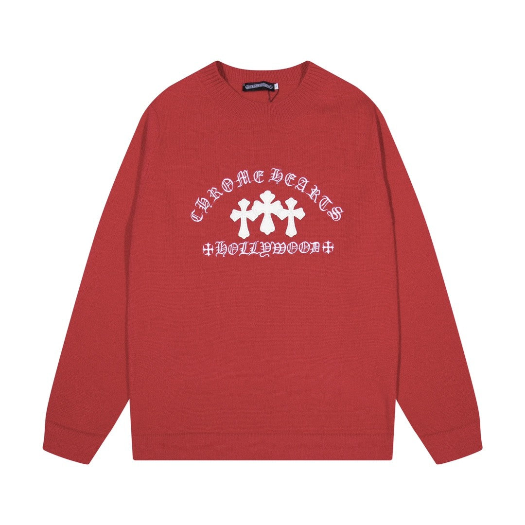 Chrome Hearts クロムハーツ 十字架レザー五金刺繍 クルーネックセーター - Image 2
