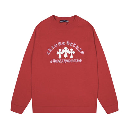 Chrome Hearts クロムハーツ 十字架レザー五金刺繍 クルーネックセーター - Image 2