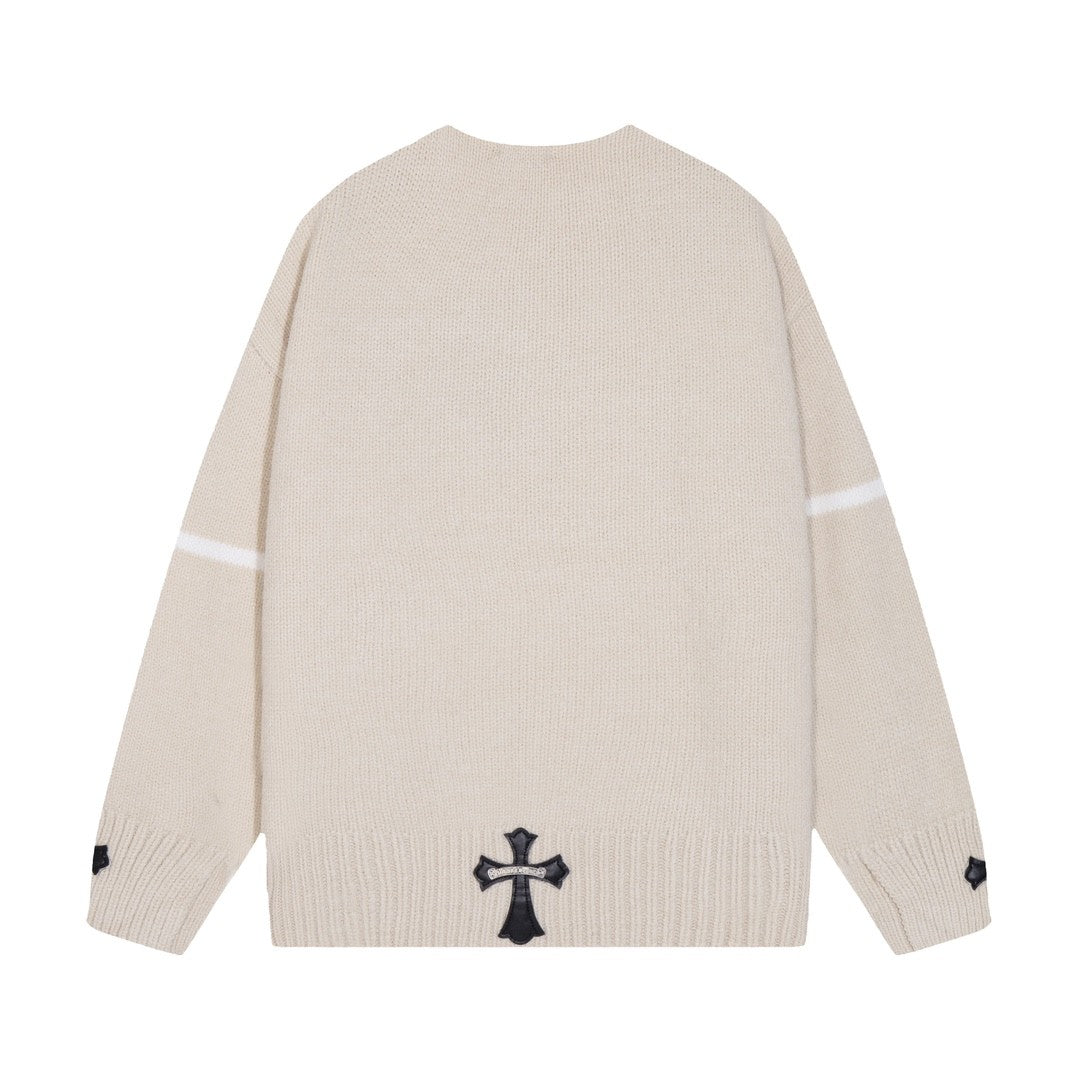 Chrome Hearts クロムハーツ 破洞デザイン リーザー十字マーク ニットセーター ブルー/ベージュ/ブラック - Image 3
