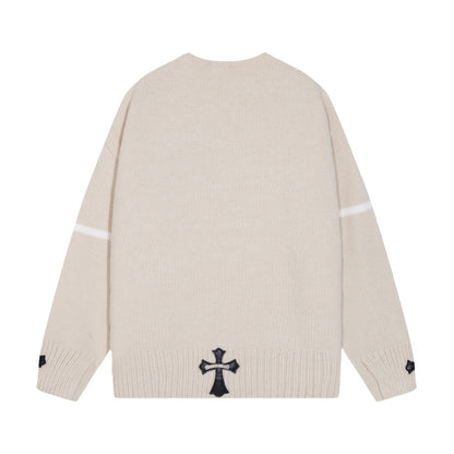 Chrome Hearts クロムハーツ 破洞デザイン リーザー十字マーク ニットセーター ブルー/ベージュ/ブラック - Image 3