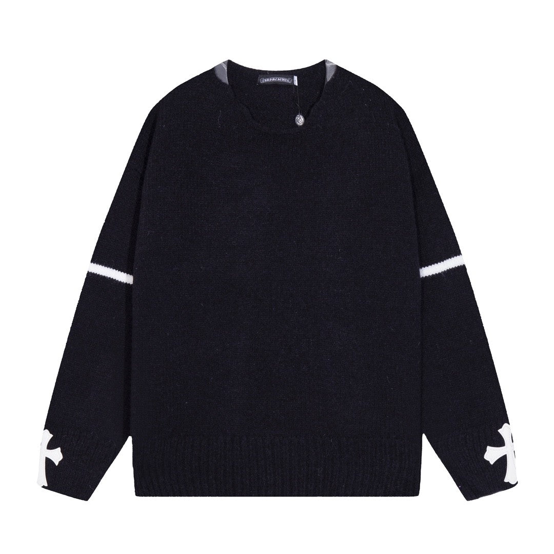 Chrome Hearts クロムハーツのオープンネックレザー＆メタルディテールニットセーター - Image 2
