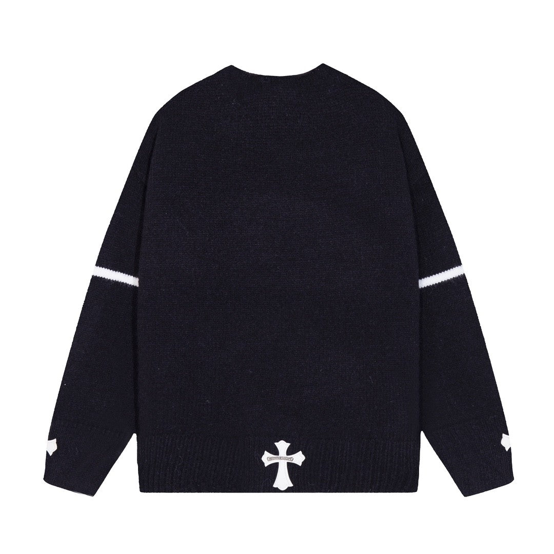 Chrome Hearts クロムハーツのオープンネックレザー＆メタルディテールニットセーター - Image 3